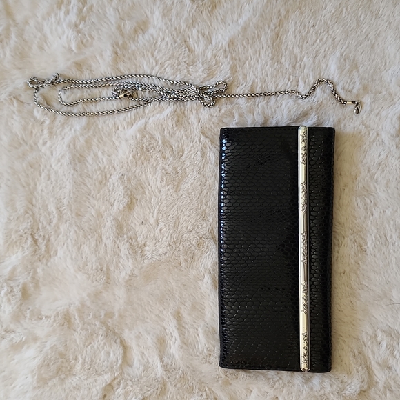 Brighton black leather clutch with removable chain - Picture 1 of 4